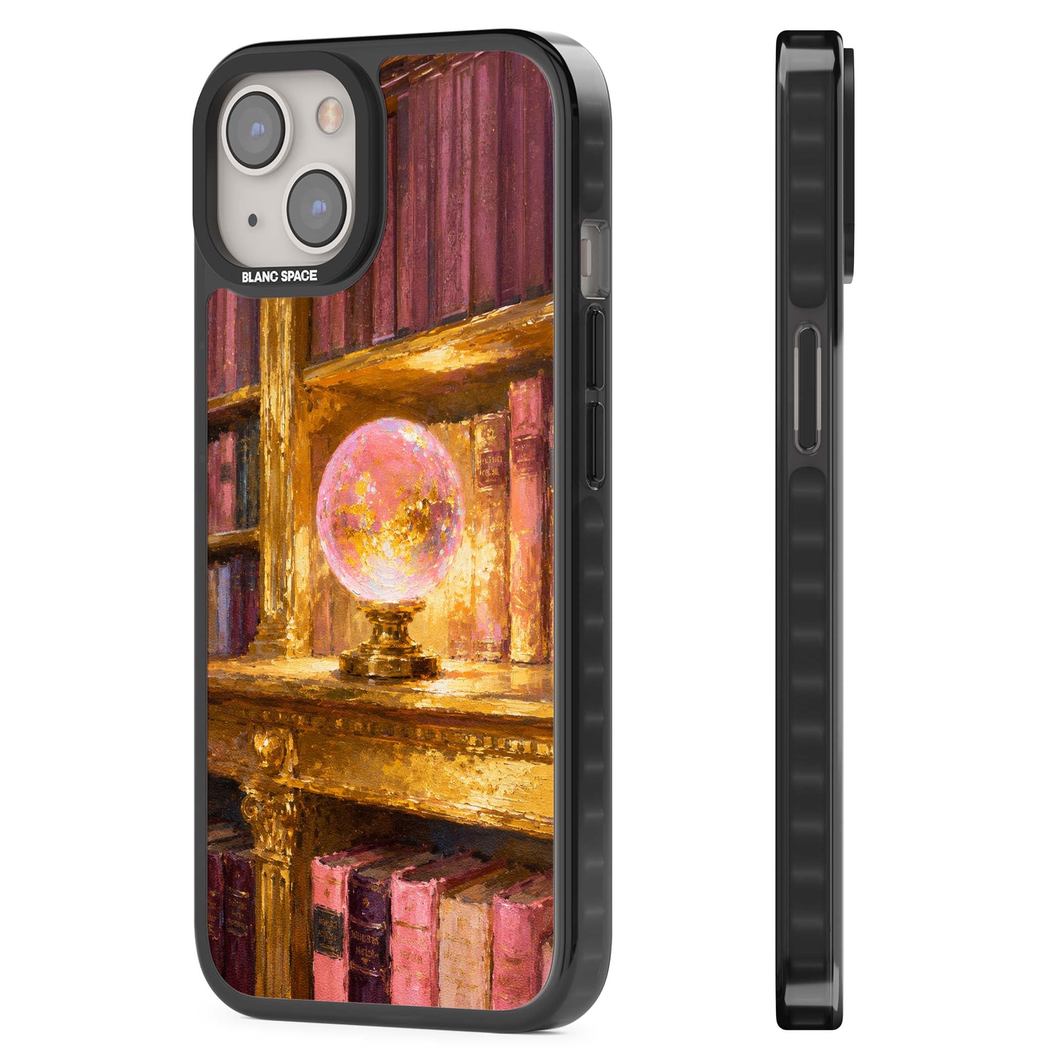Gilded Library dark academia iPhone case featuring an oil painted crystal ball on a gilded library shelf with vintage | Black Impact Magsafe case for iPhone 13, iPhone 14, iPhone 15