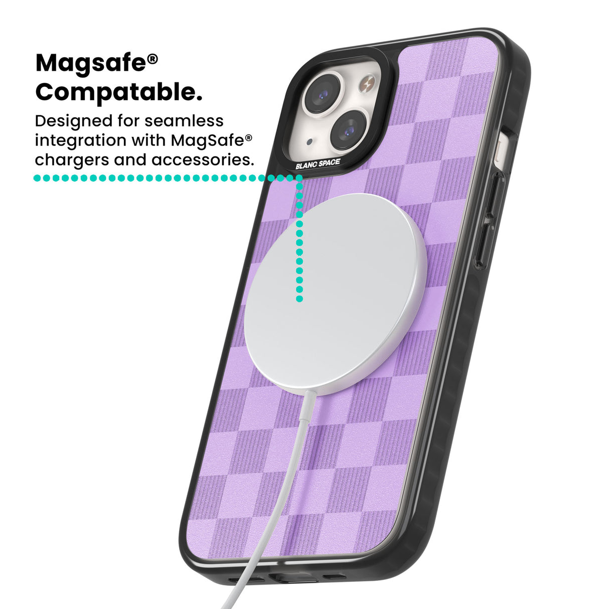 LILAC CHECKERED Magsafe Black Impact Phone Case for iPhone 13, iPhone 14, iPhone 15