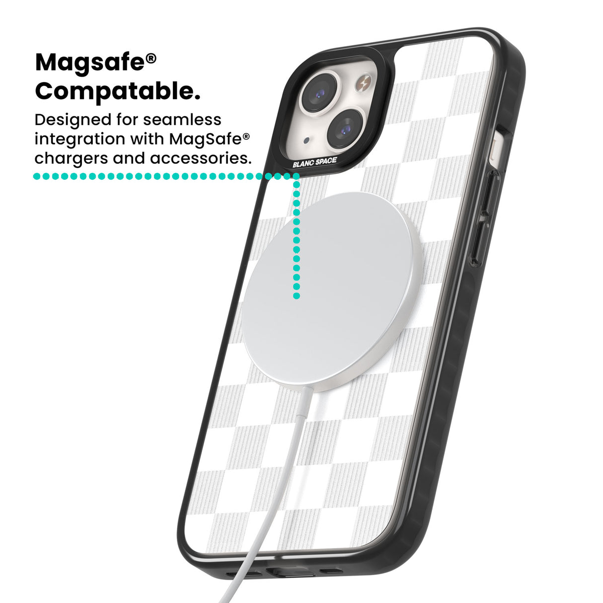 WHITE CHECKERED Magsafe Black Impact Phone Case for iPhone 13, iPhone 14, iPhone 15