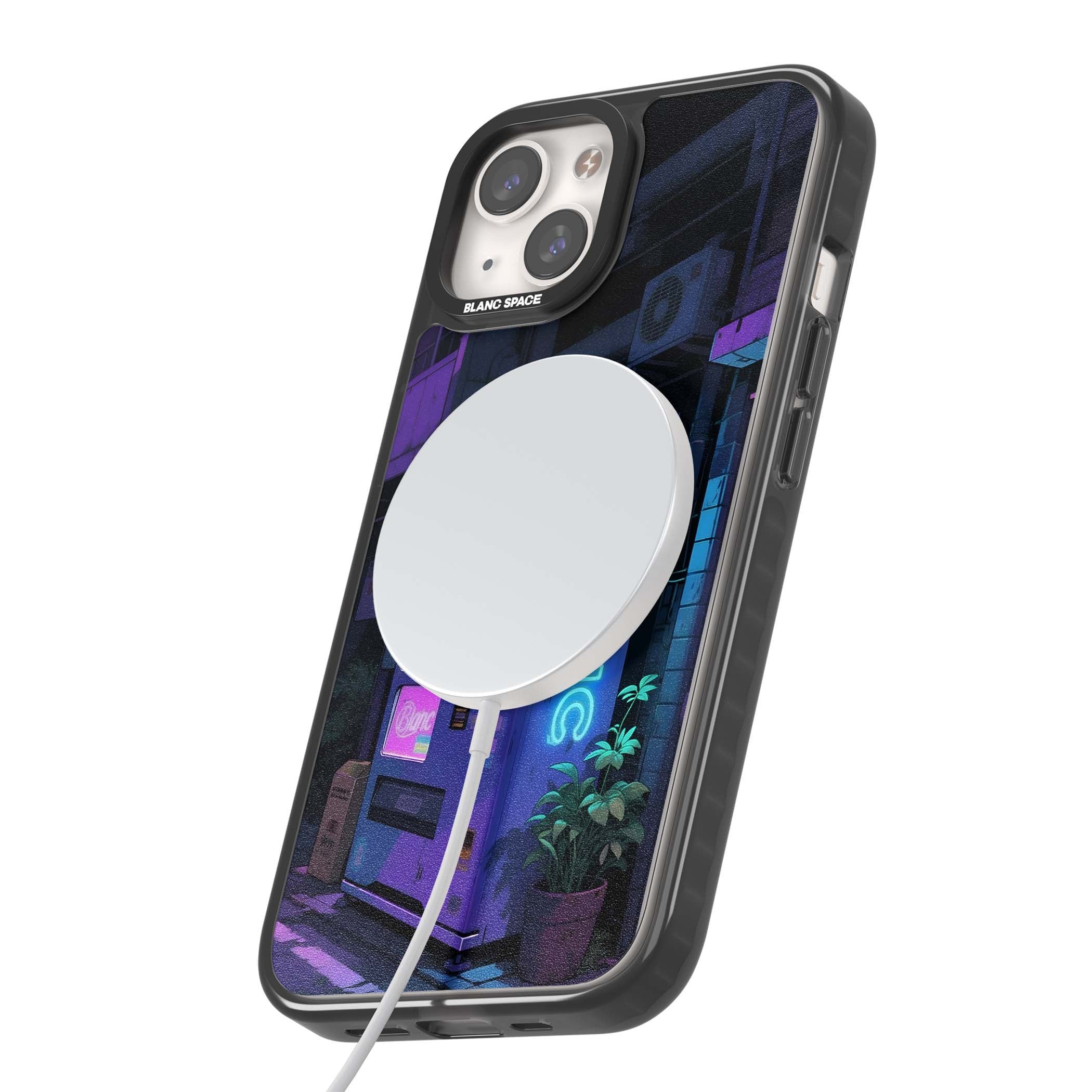 Shibuya Glow Japanese iPhone case featuring a glowing Tokyo vending machine, neon signage, and moody purple alleyway | Black Impact Magsafe case for iPhone 13, iPhone 14, iPhone 15