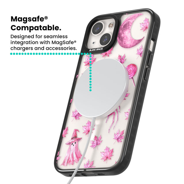 Pink Moon & Maple Magsafe Black Impact Phone Case for iPhone 13, iPhone 14, iPhone 15