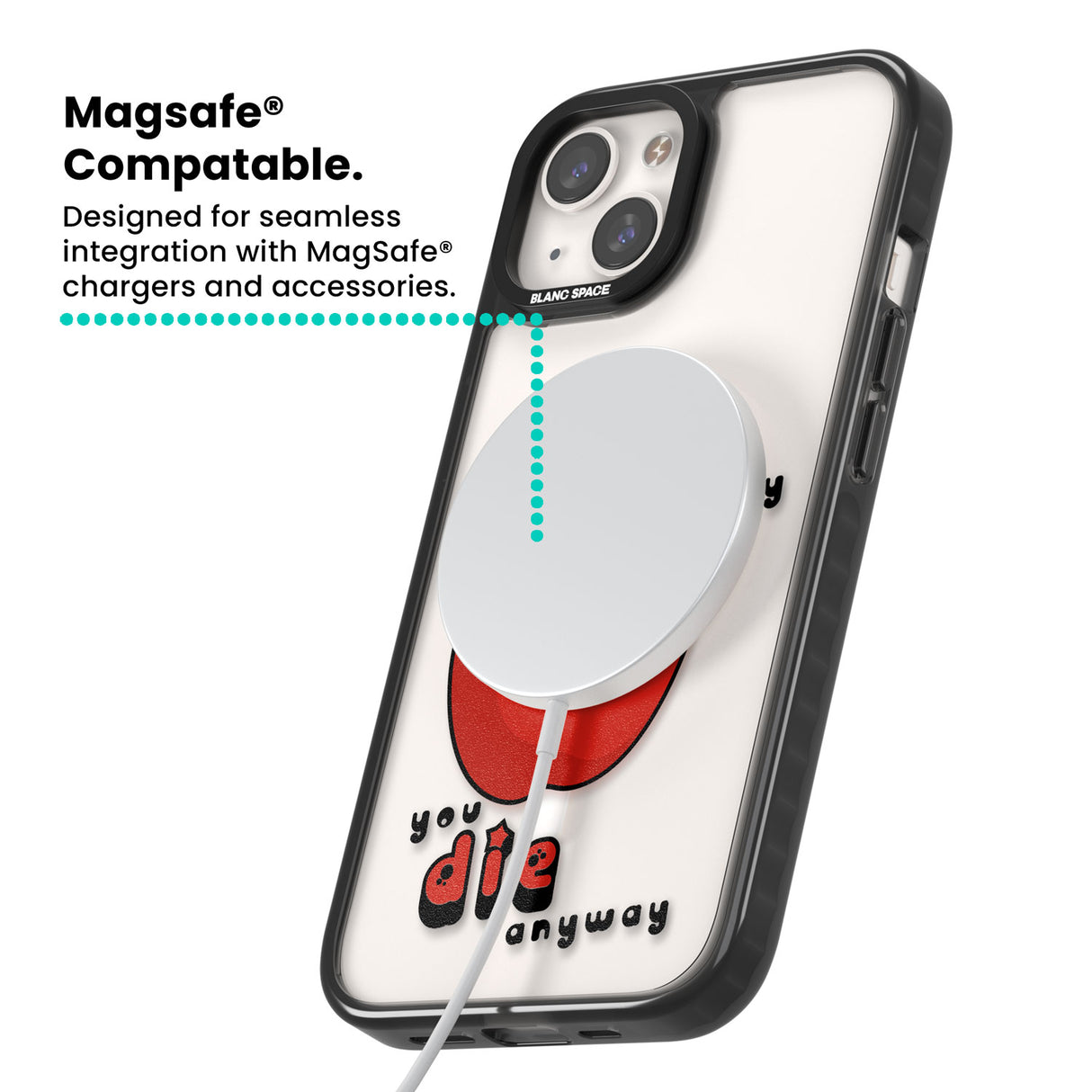 An Apple a Day Magsafe Black Impact Phone Case for iPhone 13, iPhone 14, iPhone 15