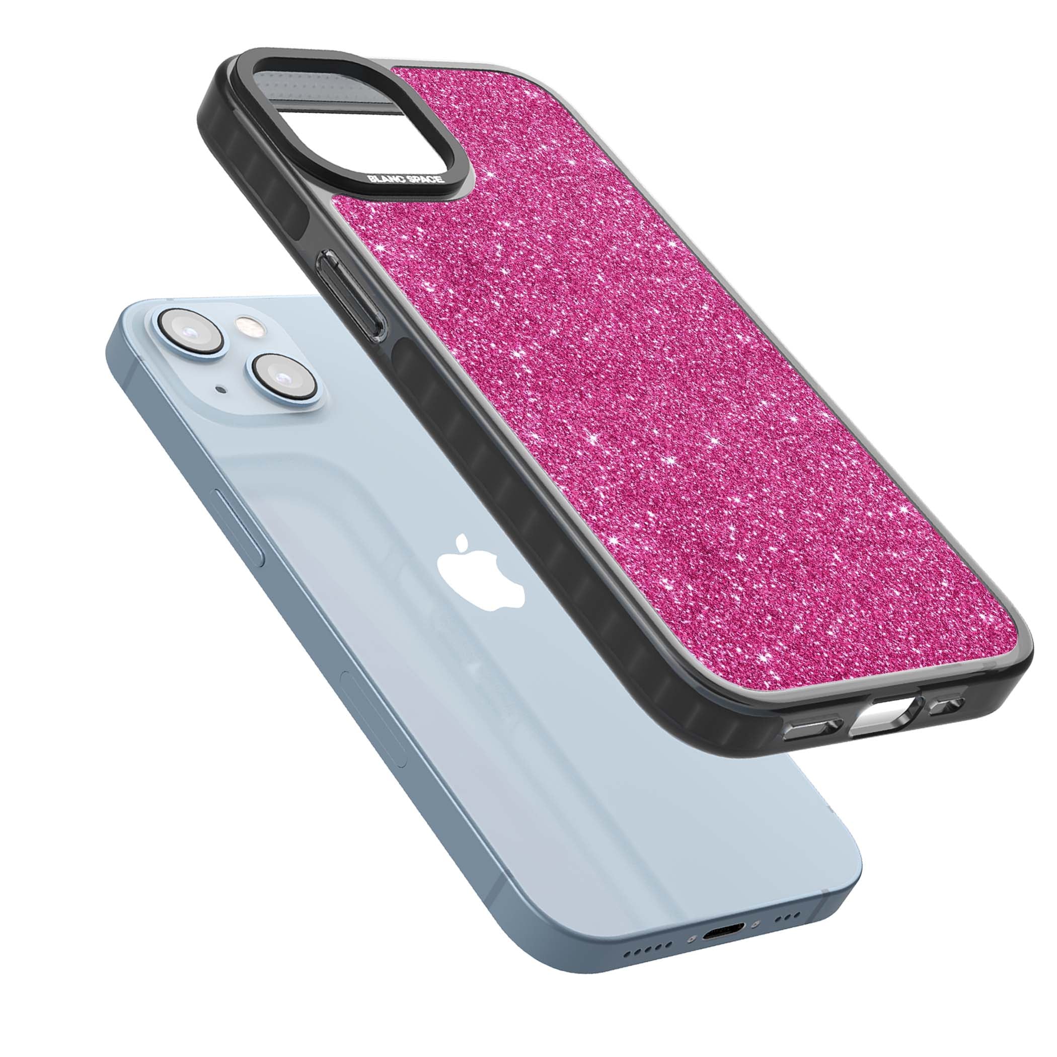 Pink Glitter Y2K iPhone case featuring hot pink glitter wallpaper with sparkle shimmer effect | Black Impact Magsafe case for iPhone 13, iPhone 14, iPhone 15
