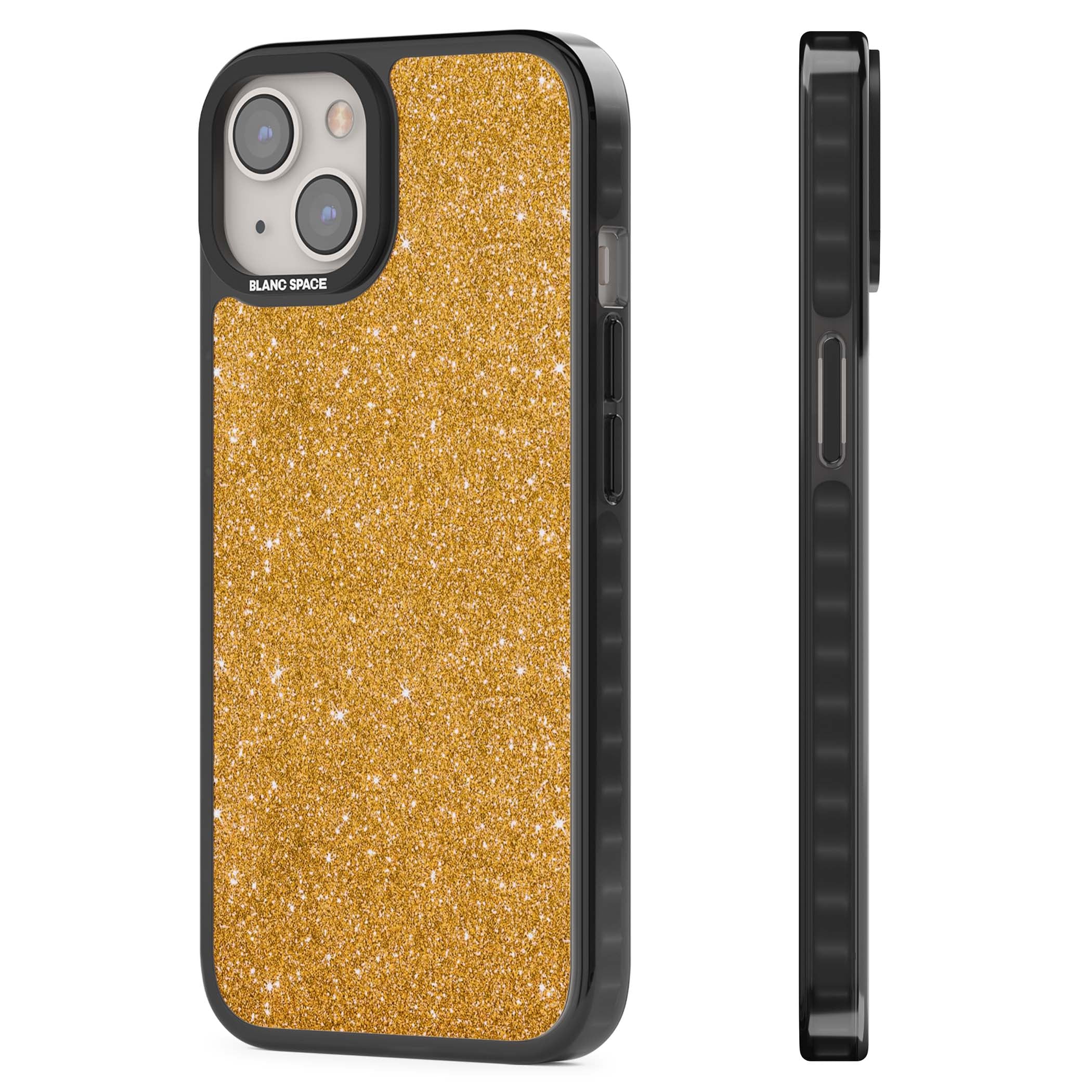 Gold Glitter gold glitter iPhone case featuring a shimmering sparkle wallpaper design in luxury gold | Black Impact Magsafe case for iPhone 13, iPhone 14, iPhone 15