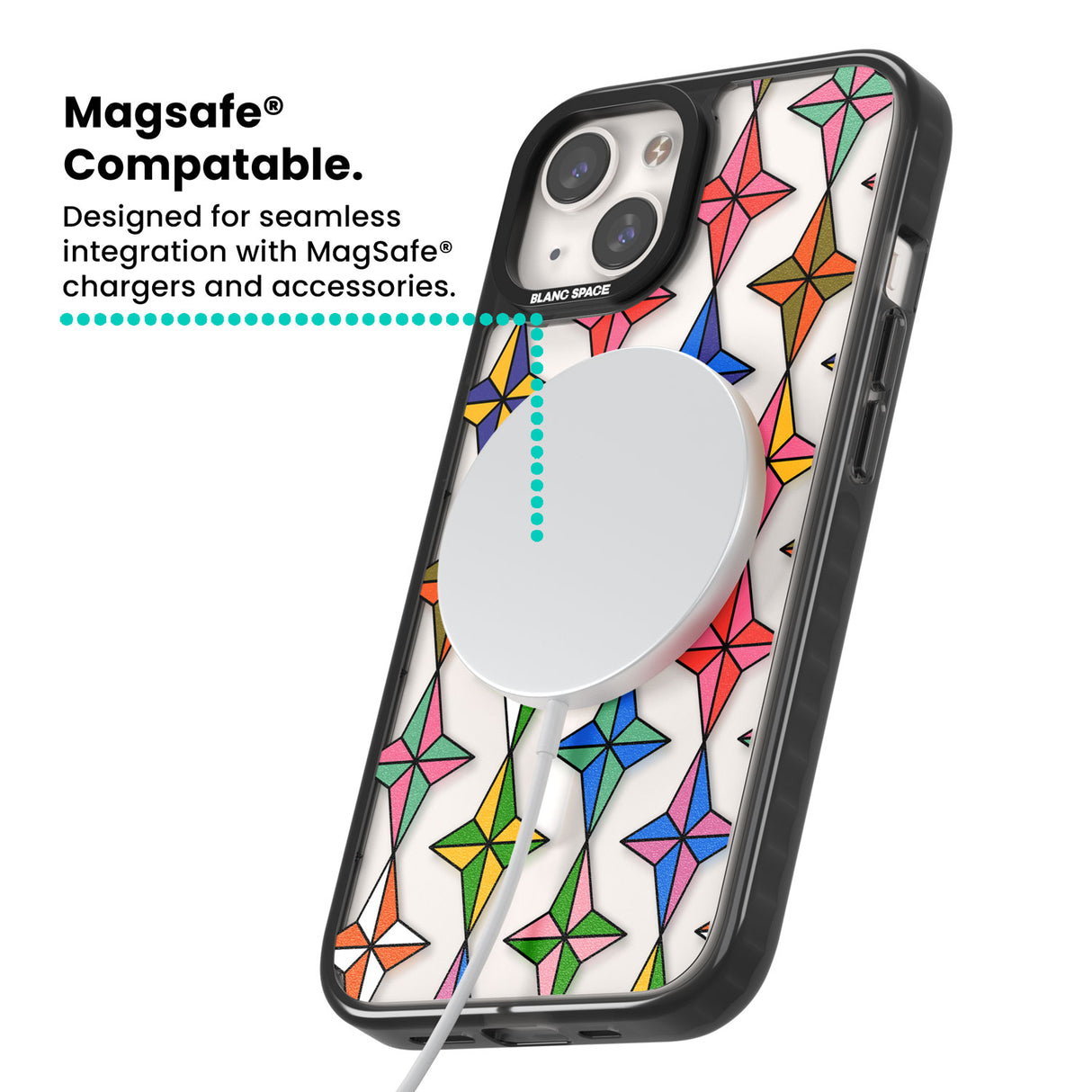 Multi Colour Stars Pattern Magsafe Black Impact Phone Case for iPhone 13, iPhone 14, iPhone 15