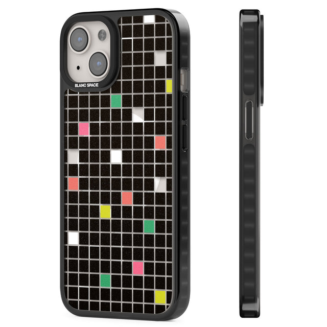 Vibrant Black Geometric Grid Magsafe Black Impact Phone Case for iPhone 13, iPhone 14, iPhone 15