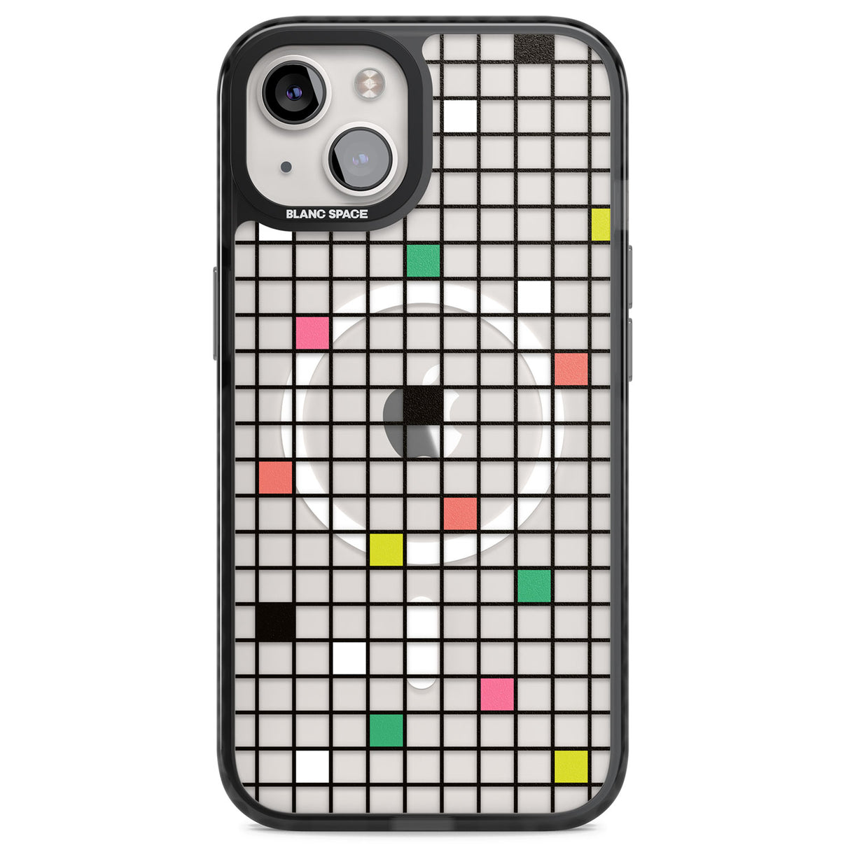 Vibrant Clear Geometric Grid Magsafe Black Impact Phone Case for iPhone 13, iPhone 14, iPhone 15