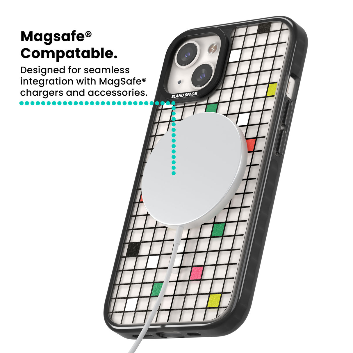 Vibrant Clear Geometric Grid Magsafe Black Impact Phone Case for iPhone 13, iPhone 14, iPhone 15