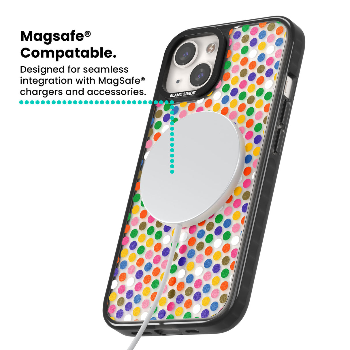 Multicolour Polka-dot Fiesta Magsafe Black Impact Phone Case for iPhone 13, iPhone 14, iPhone 15