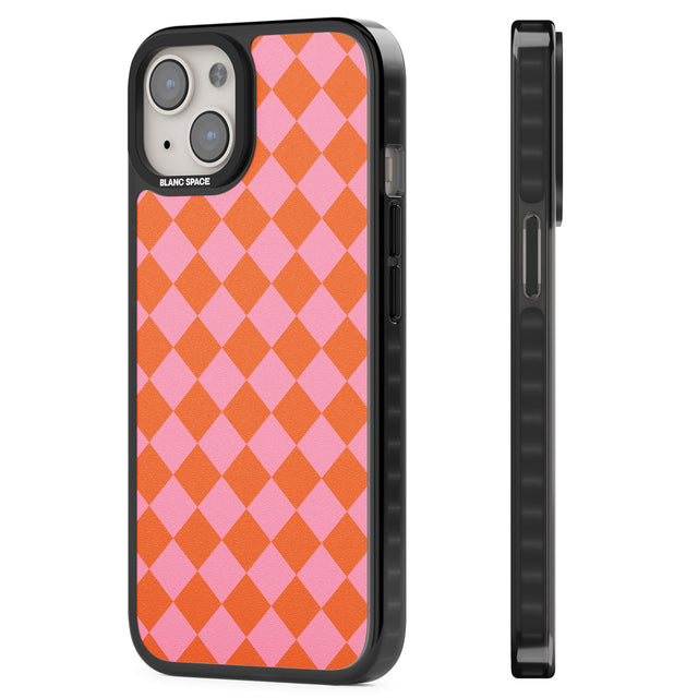 Retro Sunset Diamond Plaid Magsafe Black Impact Phone Case for iPhone 13, iPhone 14, iPhone 15