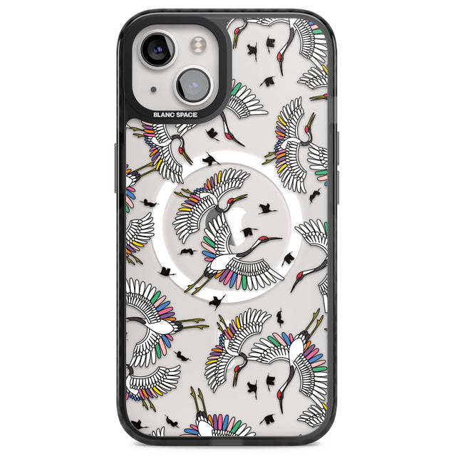 Colourful Crane Pattern Magsafe Black Impact Phone Case for iPhone 13, iPhone 14, iPhone 15