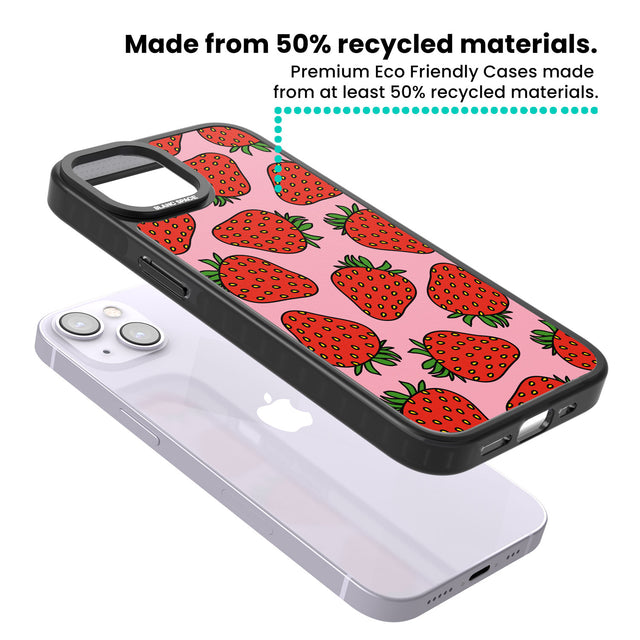 Strawberry Pattern (Pink) Magsafe Black Impact Phone Case for iPhone 13, iPhone 14, iPhone 15