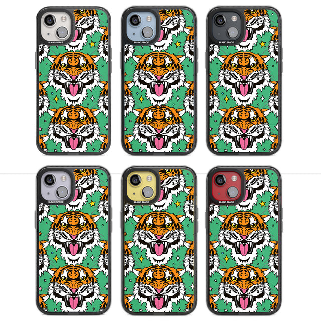 Fierce Jungle Tigers (Green) Magsafe Black Impact Phone Case for iPhone 13, iPhone 14, iPhone 15