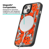 Colourful Crane Pattern (Orange) Magsafe Black Impact Phone Case for iPhone 13, iPhone 14, iPhone 15