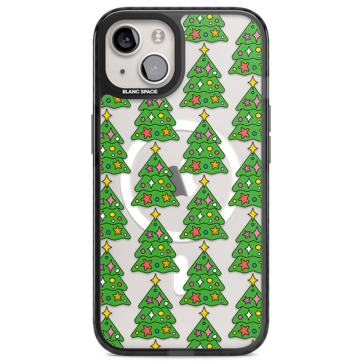 Christmas Tree Pattern (Clear) Magsafe Black Impact Phone Case for iPhone 13, iPhone 14, iPhone 15