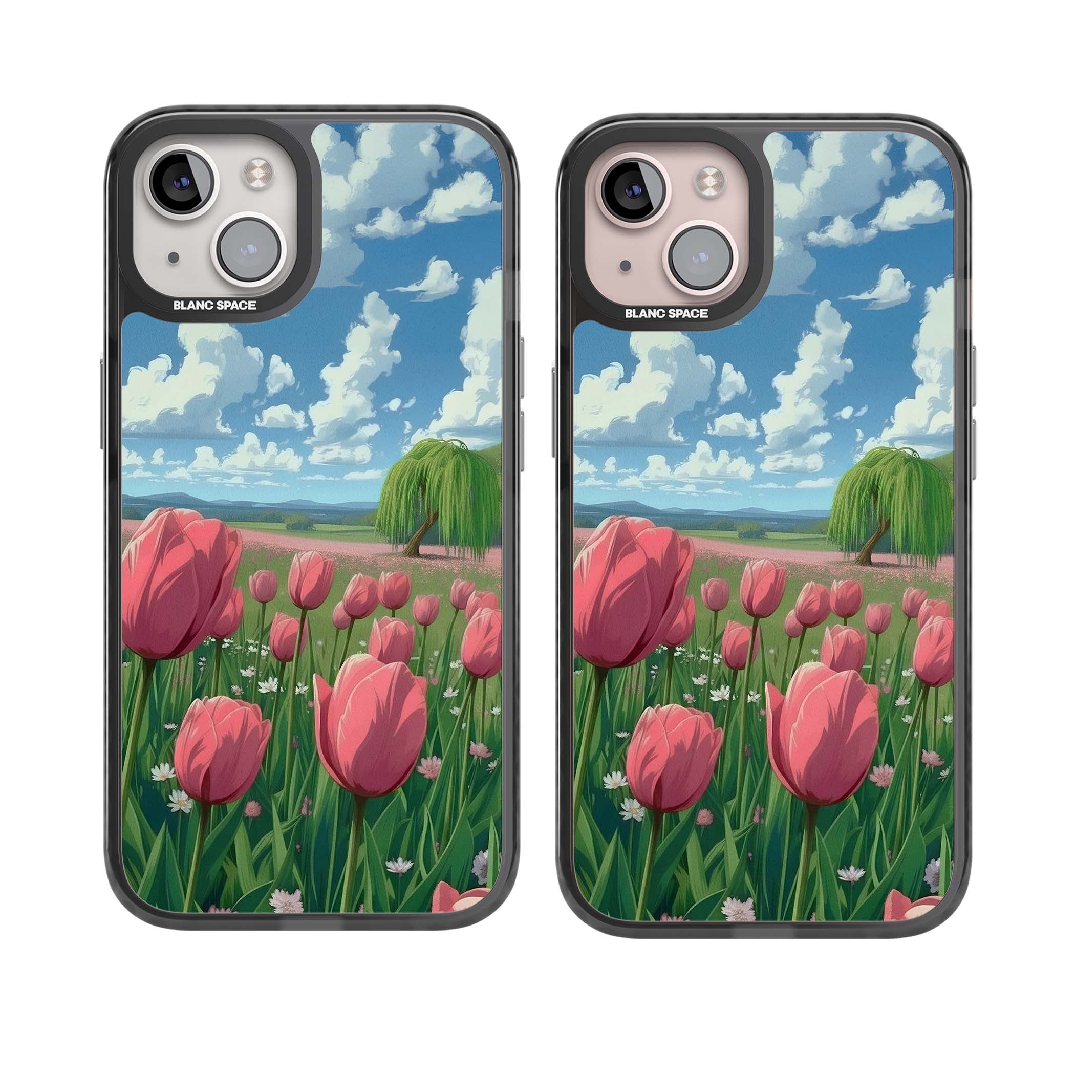 Willow By The Pink Tulips floral iPhone case | Black Impact Magsafe case for iPhone 13, iPhone 14, iPhone 15