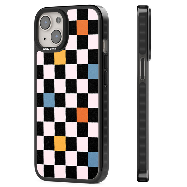 Vibrant Retro Checkered Magsafe Black Impact Phone Case for iPhone 13, iPhone 14, iPhone 15