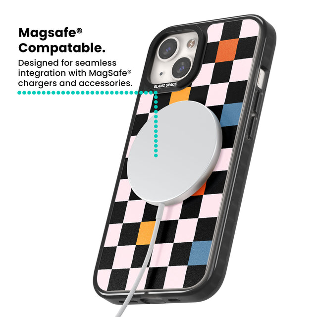 Vibrant Retro Checkered Magsafe Black Impact Phone Case for iPhone 13, iPhone 14, iPhone 15