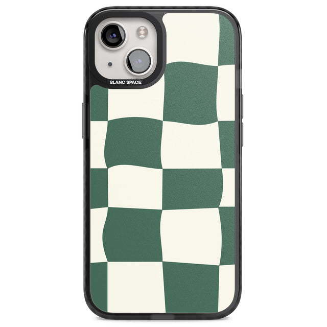 Green & Cream Wavy Check Magsafe Black Impact Phone Case for iPhone 13, iPhone 14, iPhone 15