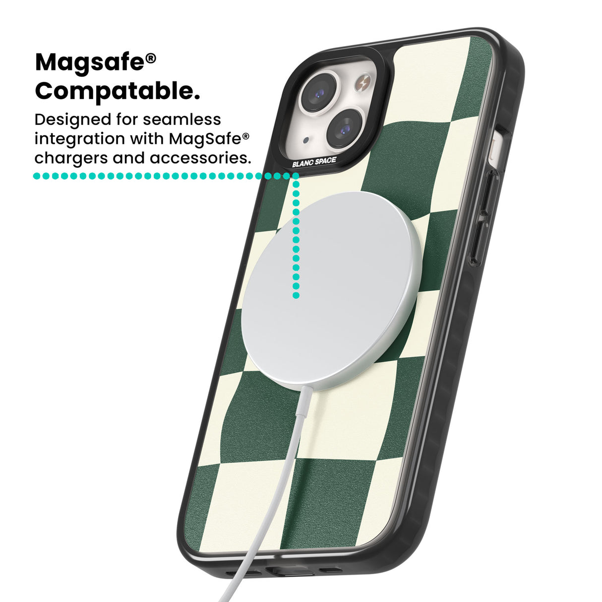 Green & Cream Wavy Check Magsafe Black Impact Phone Case for iPhone 13, iPhone 14, iPhone 15