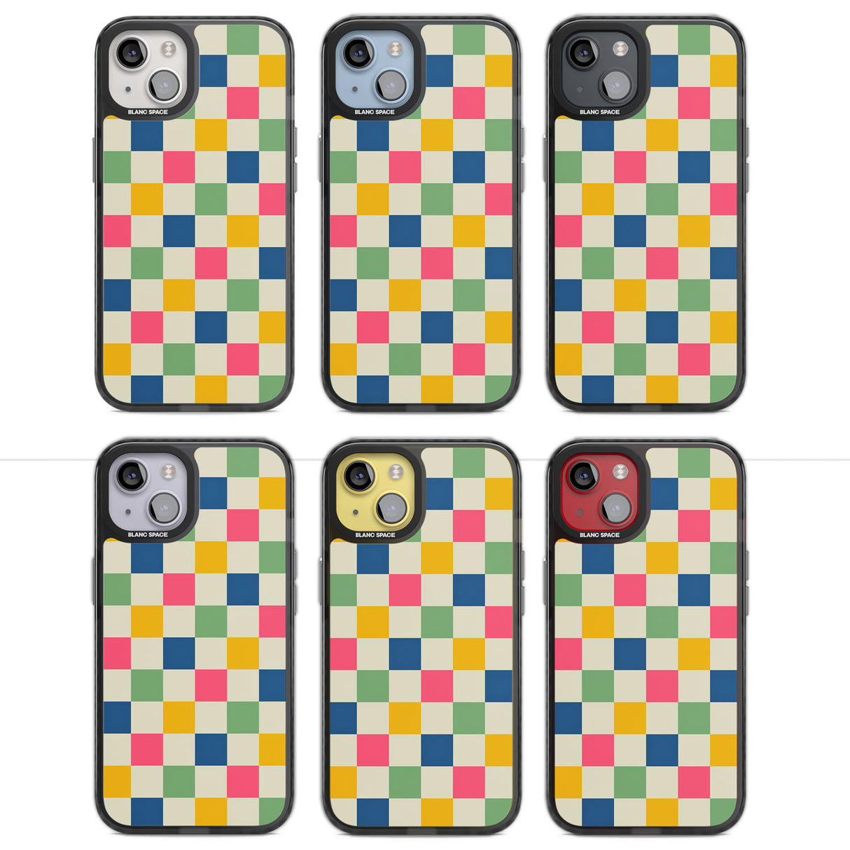 Pastel Multicolor Checkered Magsafe Black Impact Phone Case for iPhone 13, iPhone 14, iPhone 15