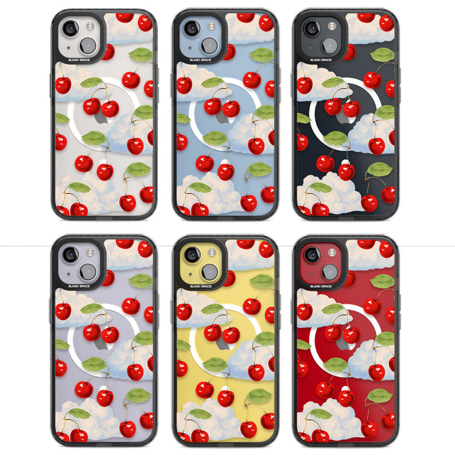 Vintage Cherries & Clouds Magsafe Black Impact Phone Case for iPhone 13, iPhone 14, iPhone 15