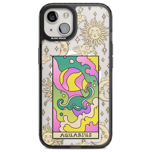 Celestial Zodiac - Aquarius Magsafe Black Impact Phone Case for iPhone 13, iPhone 14, iPhone 15