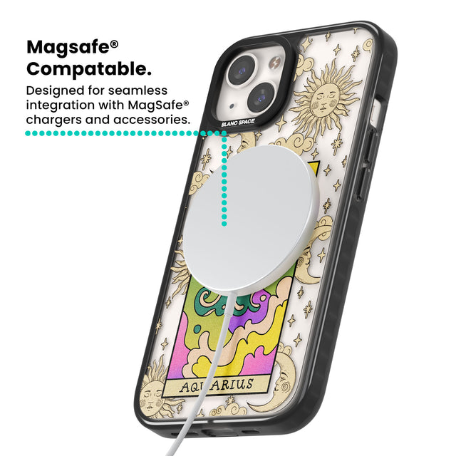 Celestial Zodiac - Aquarius Magsafe Black Impact Phone Case for iPhone 13, iPhone 14, iPhone 15