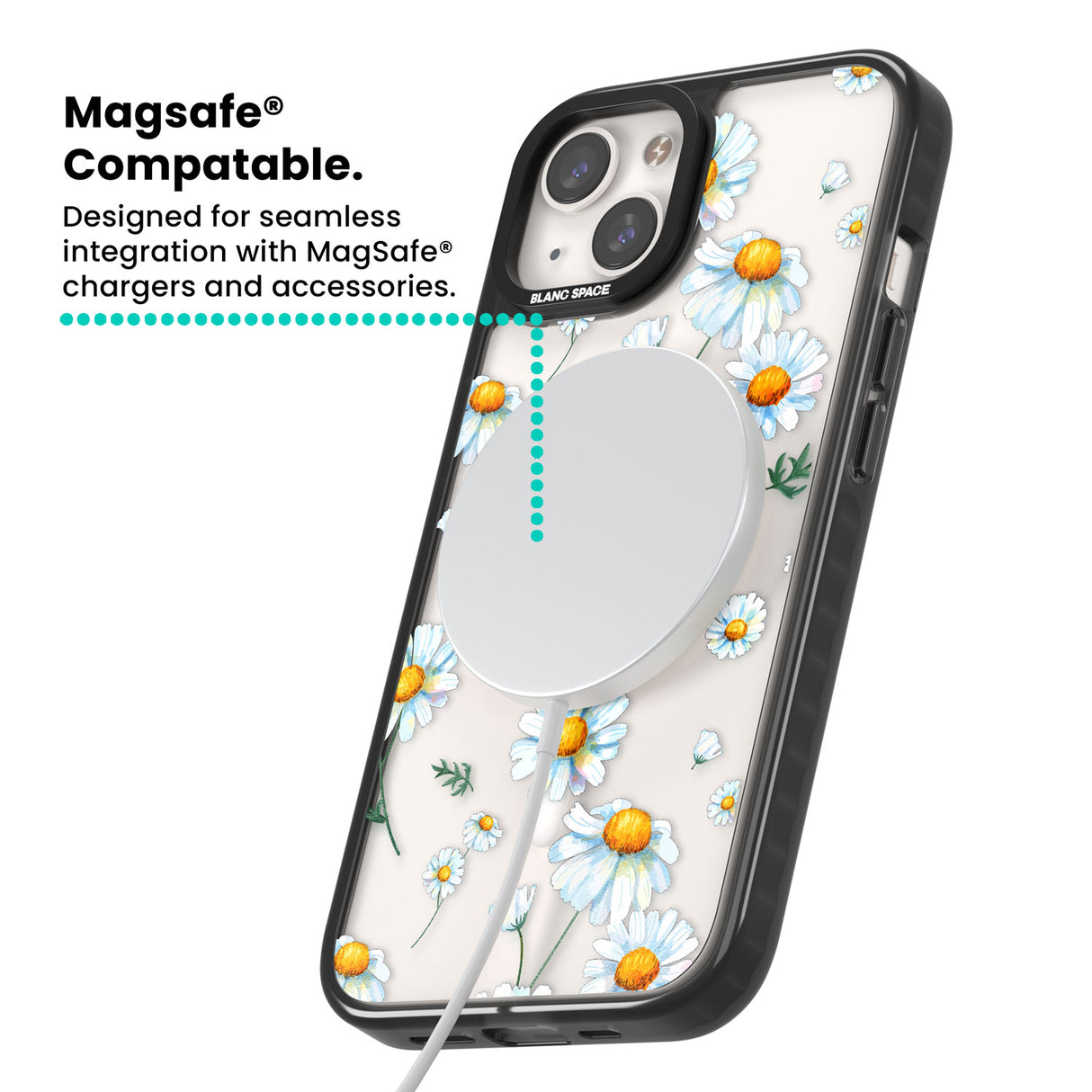 Vintage Painted Daisies Magsafe Black Impact Phone Case for iPhone 13, iPhone 14, iPhone 15