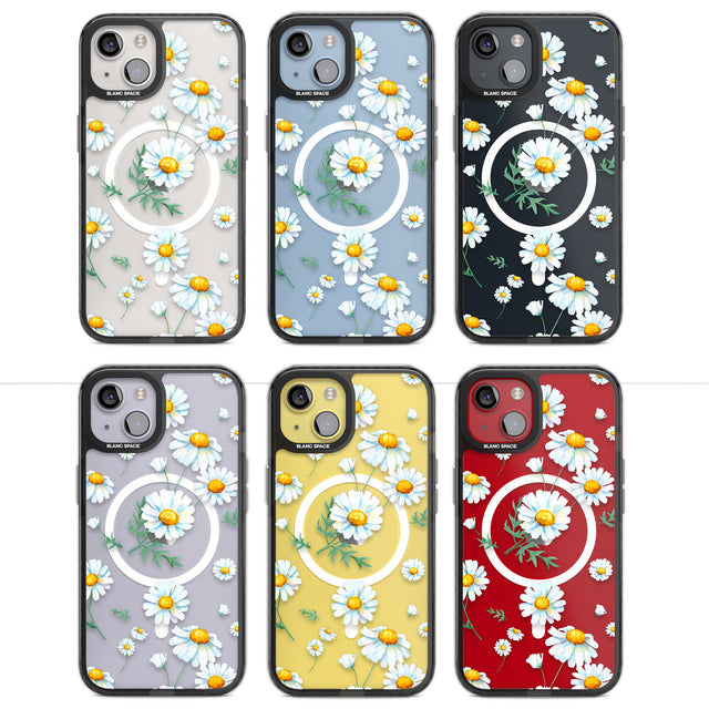 Vintage Painted Daisies Magsafe Black Impact Phone Case for iPhone 13, iPhone 14, iPhone 15