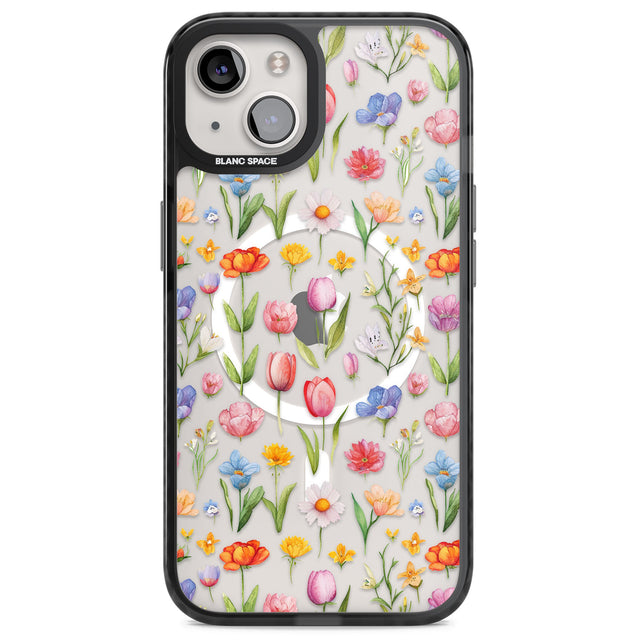 Small Flower Mix Magsafe Black Impact Phone Case for iPhone 13, iPhone 14, iPhone 15