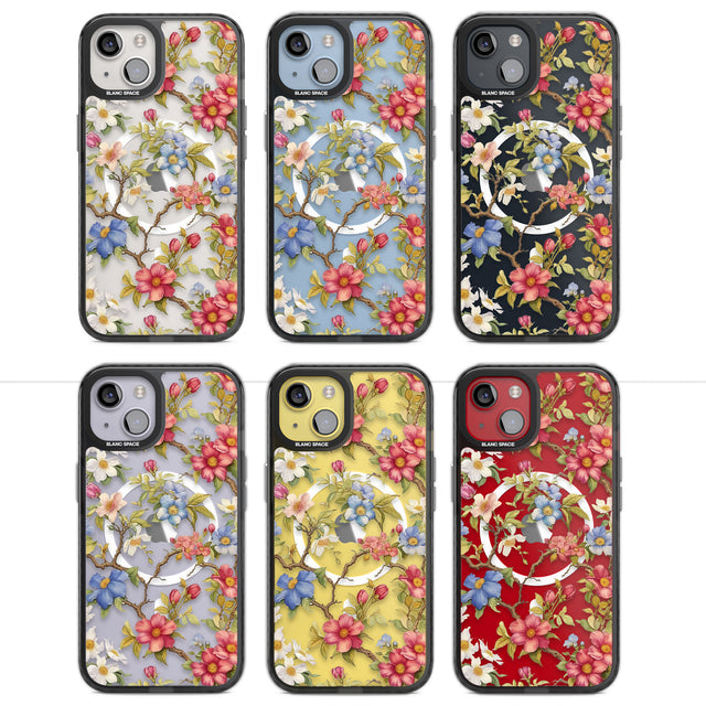 Vintage Vines & Flowers Magsafe Black Impact Phone Case for iPhone 13, iPhone 14, iPhone 15