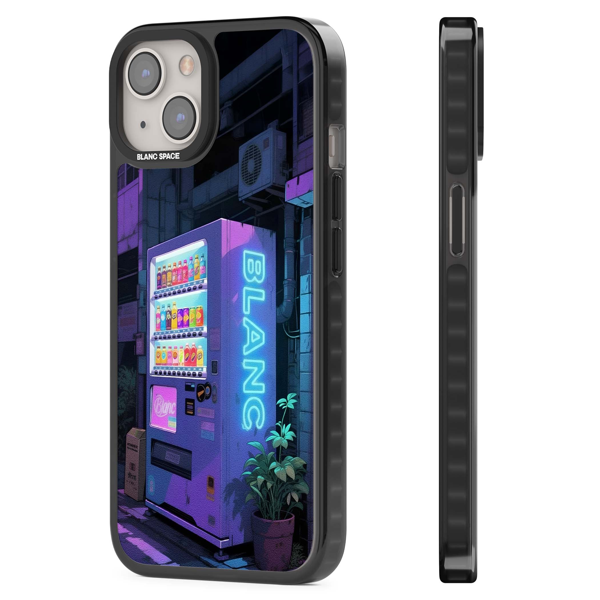 Shibuya Glow Japanese iPhone case featuring a glowing Tokyo vending machine, neon signage, and moody purple alleyway | Black Impact case for iPhone 13, iPhone 14, iPhone 15