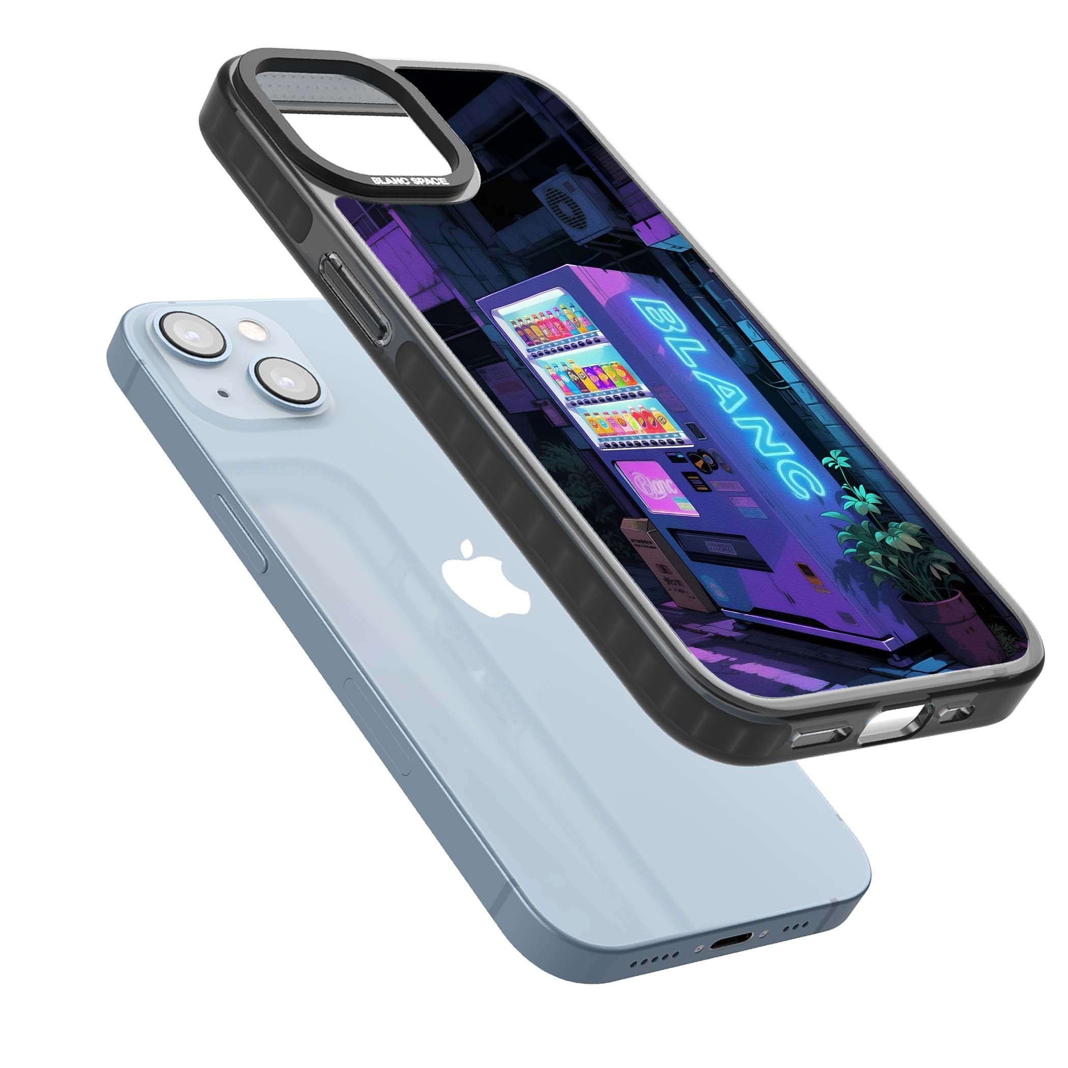Shibuya Glow Japanese iPhone case featuring a glowing Tokyo vending machine, neon signage, and moody purple alleyway | Black Impact case for iPhone 13, iPhone 14, iPhone 15