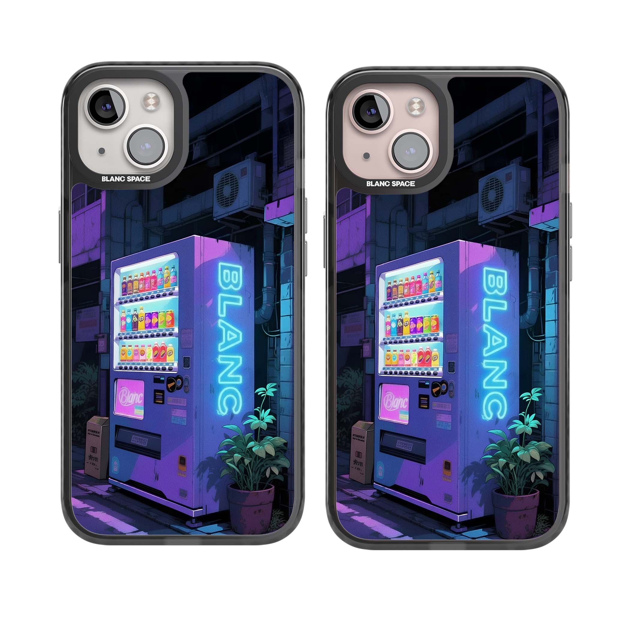 Shibuya Glow Japanese iPhone case featuring a glowing Tokyo vending machine, neon signage, and moody purple alleyway | Black Impact case for iPhone 13, iPhone 14, iPhone 15