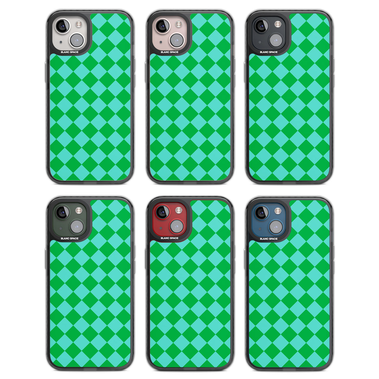 Retro Green Diamond Plaid Black Impact Phone Case for iPhone 13, iPhone 14, iPhone 15