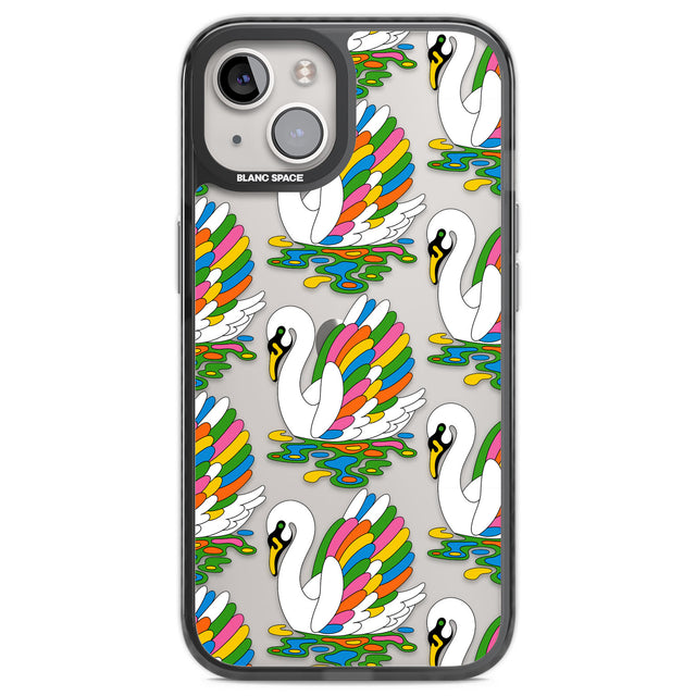 Colourful Swan Pattern Black Impact Phone Case for iPhone 13, iPhone 14, iPhone 15