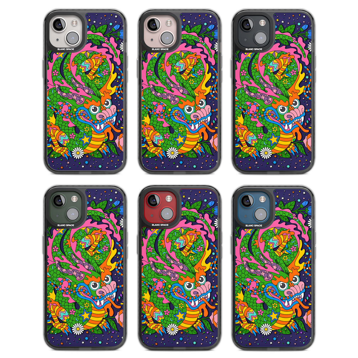 Psychedelic Jungle Dragon (Purple) Black Impact Phone Case for iPhone 13, iPhone 14, iPhone 15
