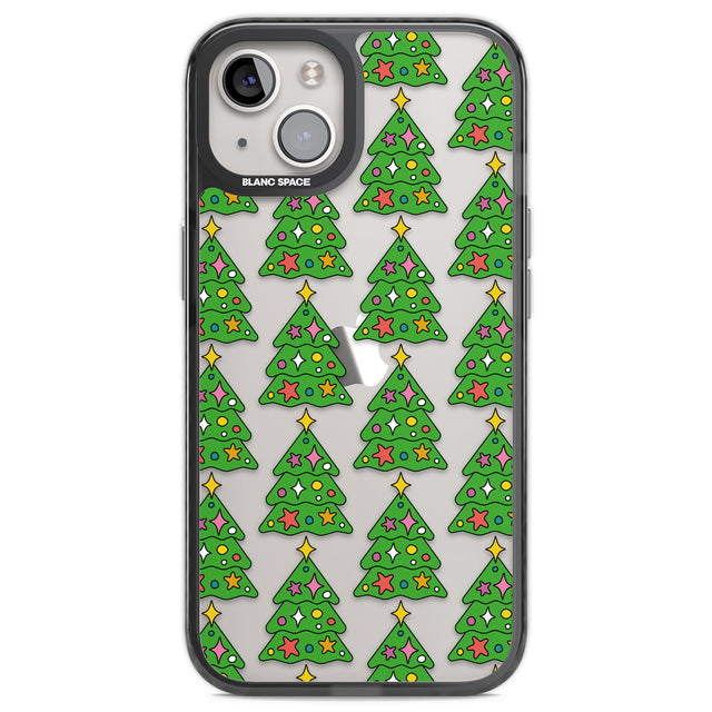 Christmas Tree Pattern (Clear) Black Impact Phone Case for iPhone 13, iPhone 14, iPhone 15