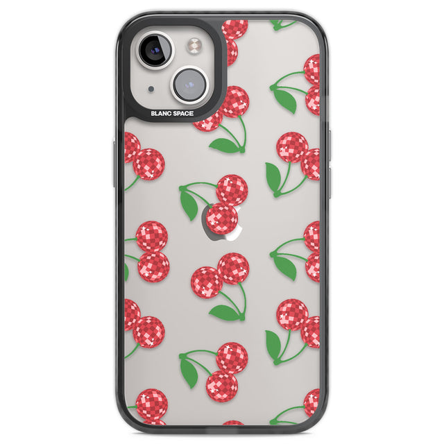 Disco Cherry Pattern Black Impact Phone Case for iPhone 13, iPhone 14, iPhone 15