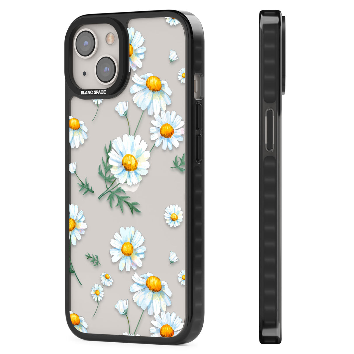 Vintage Painted Daisies Black Impact Phone Case for iPhone 13, iPhone 14, iPhone 15