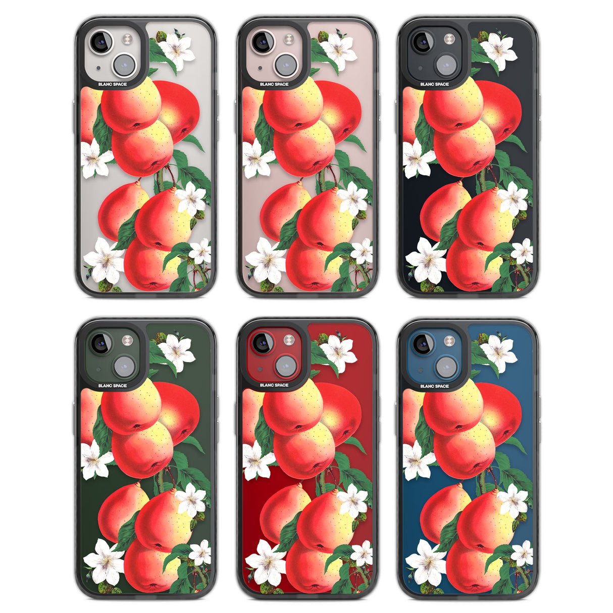 Vintage Painted Peaches Black Impact Phone Case for iPhone 13, iPhone 14, iPhone 15