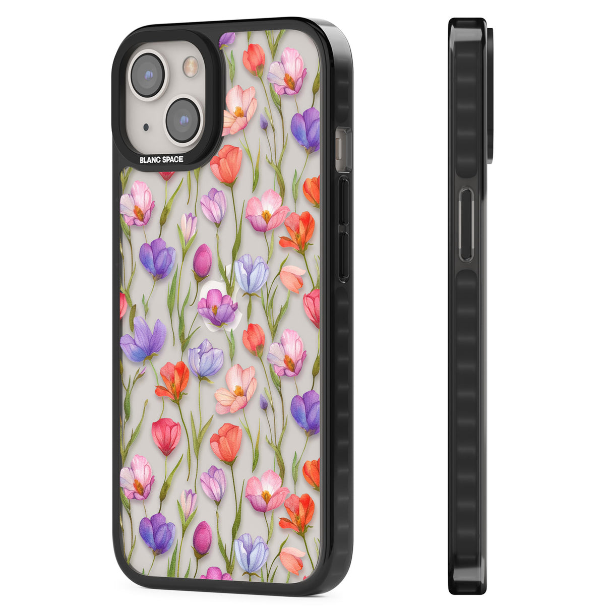 Red, Pink & Purple Flowers Black Impact Phone Case for iPhone 13, iPhone 14, iPhone 15