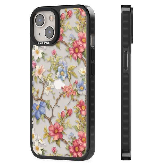 Vintage Vines & Flowers Black Impact Phone Case for iPhone 13, iPhone 14, iPhone 15