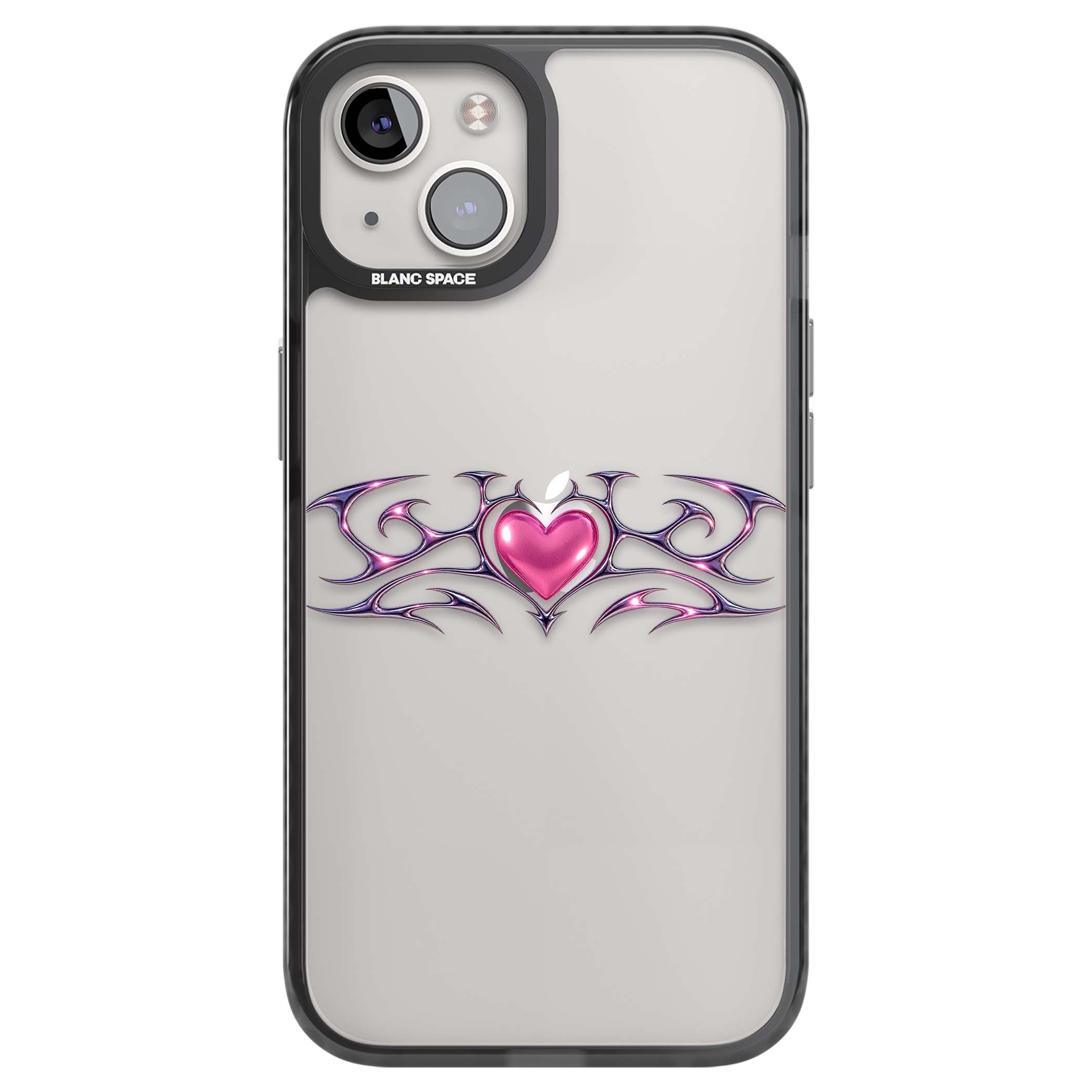 Pink Chrome Heart y2k iPhone case | Black Impact case for iPhone 13, iPhone 14, iPhone 15
