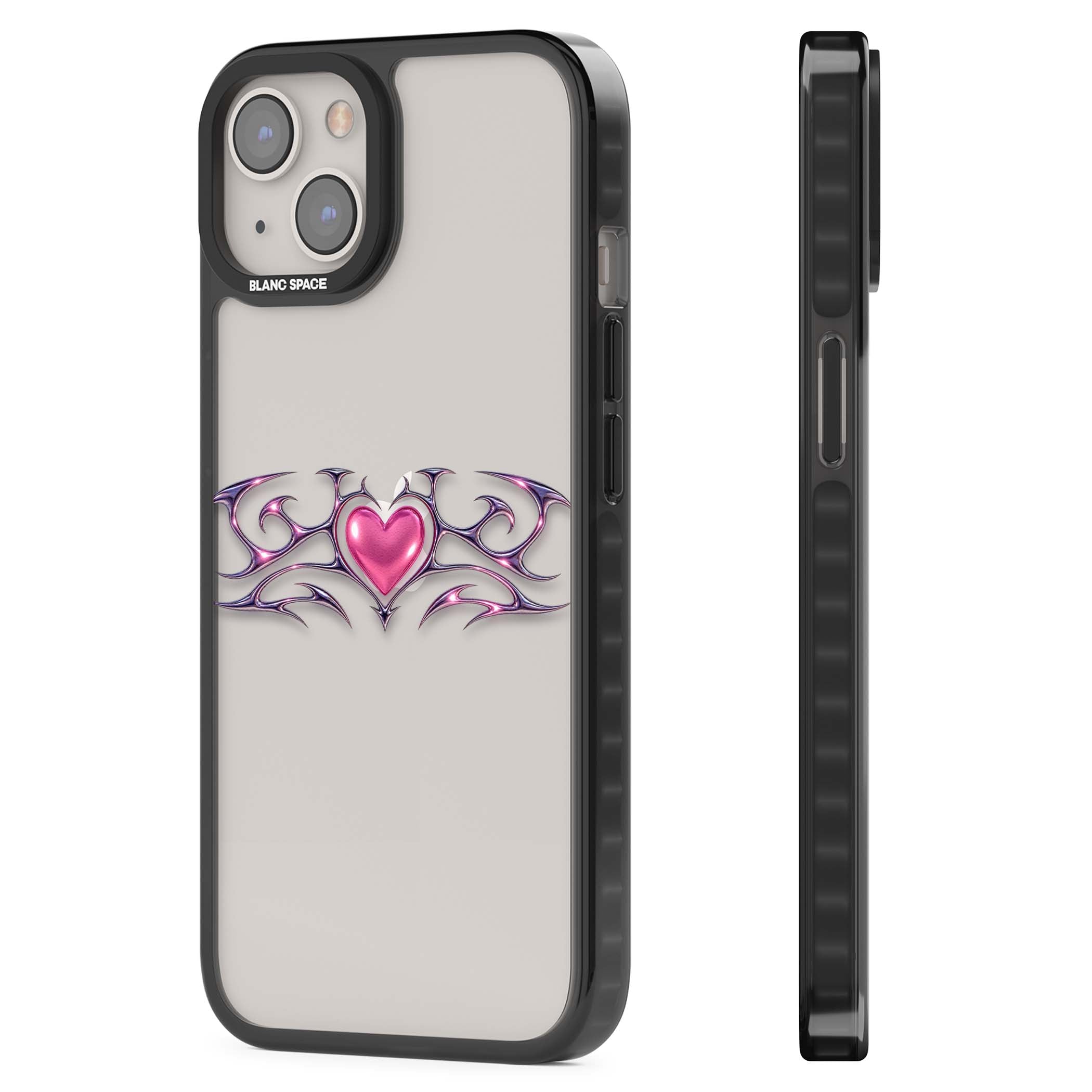 Pink Chrome Heart y2k iPhone case | Black Impact case for iPhone 13, iPhone 14, iPhone 15