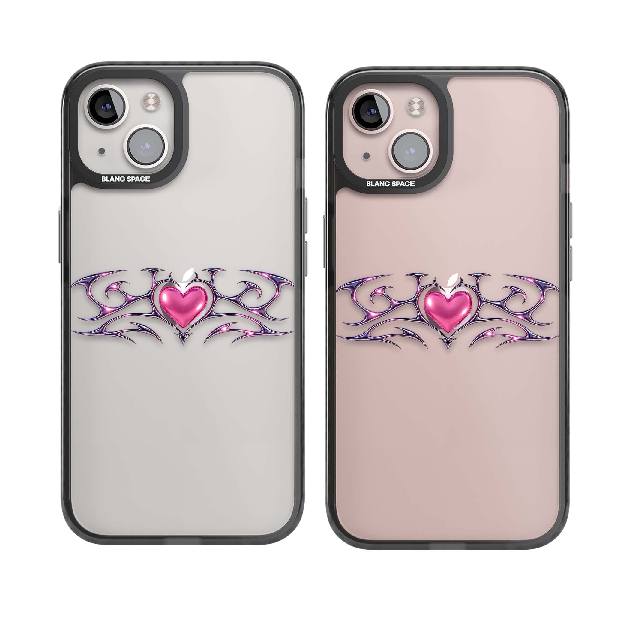 Pink Chrome Heart y2k iPhone case | Black Impact case for iPhone 13, iPhone 14, iPhone 15