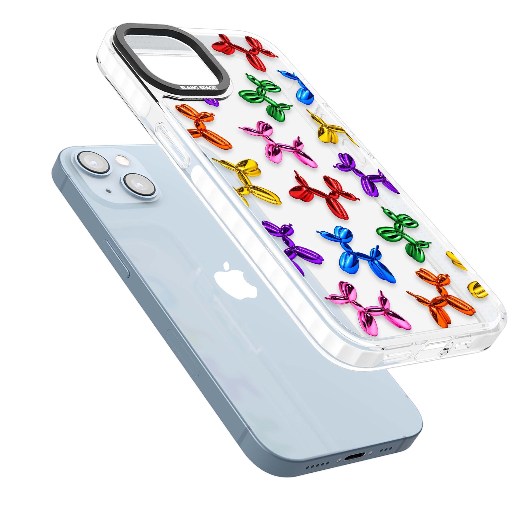 Balloon Dogs pop art iPhone case featuring rainbow chrome balloon dogs in Jeff Koons style | Clear Impact case for iPhone 13, iPhone 14, iPhone 15