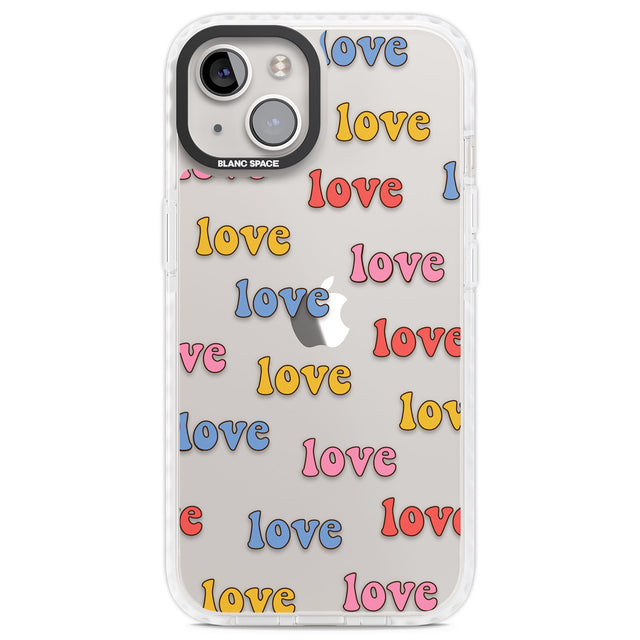 Love Pattern Clear Impact Phone Case for iPhone 13, iPhone 14, iPhone 15