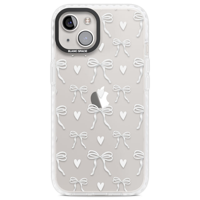 White Bows & Hearts Clear Impact Phone Case for iPhone 13, iPhone 14, iPhone 15